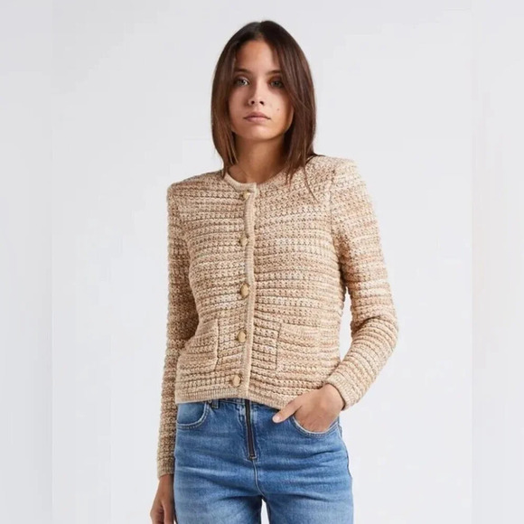 NEW Ba&sh  Bash Guspa Cardigan Jacket in Beige Tan Tweed | size 2 / M - Picture 5 of 14